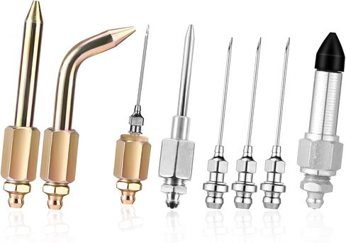 8pcs Grease Gun Accessory Kit, Including 3 Nozzles Needle Tip Dispenser Rubber Coupler Adapter Grease Needle Fittings Bent & Straight Nipple Nozzle Tool Parts for Small and Confined Spaces in Saudi Arabia