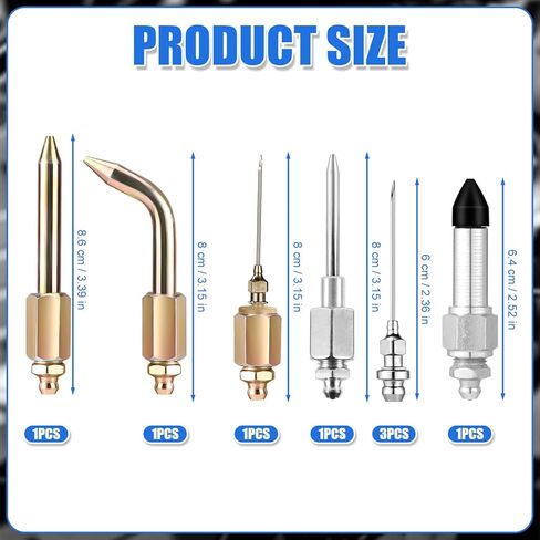 8pcs Grease Gun Accessory Kit, Including 3 Nozzles Needle Tip Dispenser Rubber Coupler Adapter Grease Needle Fittings Bent & Straight Nipple Nozzle Tool Parts for Small and Confined Spaces in Saudi Arabia