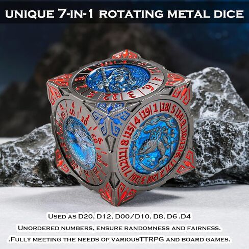 قرص نرد معدني، نرد ميكانيكي ثلاثي الأبعاد محمول 7 في 1، نرد الكل في واحد لمجموعة DND DM & Player RPG MTG in Kuwait