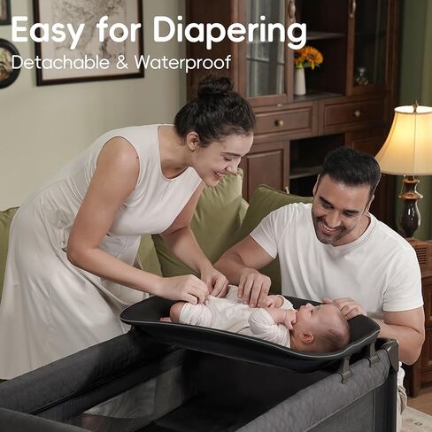 Portable Crib for Baby, Portable Baby Playpen with Detachable Bassinet and Changing Table in Kuwait
