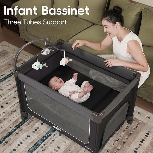 Portable Crib for Baby, Portable Baby Playpen with Detachable Bassinet and Changing Table in Kuwait
