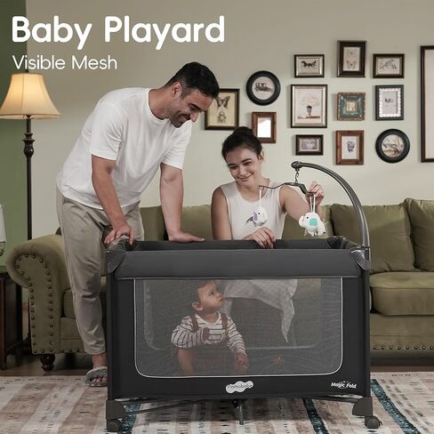 Portable Crib for Baby, Portable Baby Playpen with Detachable Bassinet and Changing Table in Kuwait