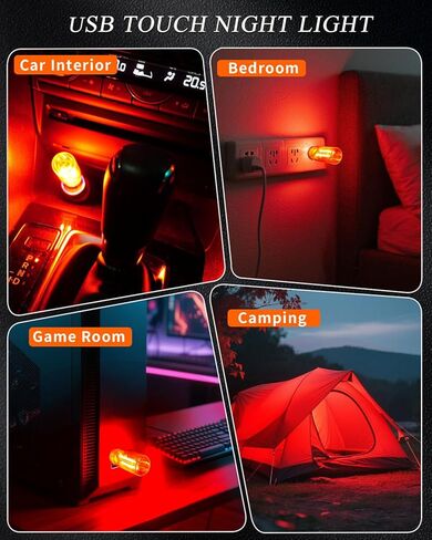 أضواء USB LED تعمل باللمس عكس الضوء الرجعية USB للسيارة، لمبة إضاءة USB صغيرة للإضاءة المحيطة لغرفة نوم السيارة وحفلات الكريسماس والتخييم في الردهة، أحمر 2 حزمة in Kuwait