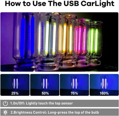 14 في 1 ضوء ليلي للسيارة USB، 7 ألوان تعمل باللمس، إضاءة LED محيطة USB، مصابيح ليلية داخلية للسيارات، لمبة LED صغيرة للسيارة، والتخييم، وتزيين العطلات، وغرفة النوم، والحفلات (قطعتان) in Kuwait