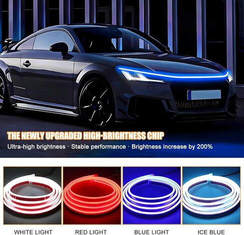 Car LED Hood Light Strip, 70" Waterproof Flexible DRL Daytime Running Sequential Turn Signal Light, Automotive Dynamic Scan Start-Up Effect Hood-Beam, Universal for SUV, Truck, RV (White) in Saudi Arabia