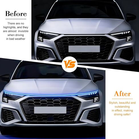 Car LED Hood Light Strip, 70" Waterproof Flexible DRL Daytime Running Sequential Turn Signal Light, Automotive Dynamic Scan Start-Up Effect Hood-Beam, Universal for SUV, Truck, RV (White) in Saudi Arabia