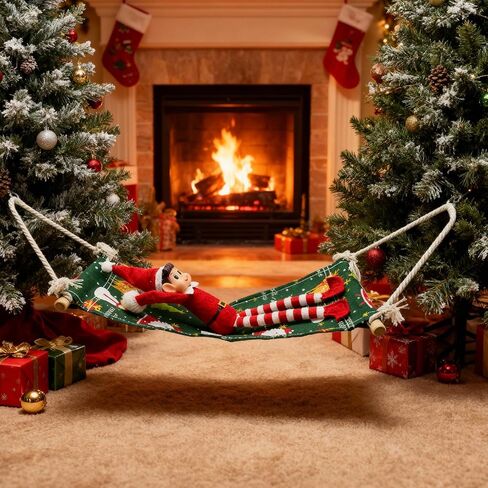 Christmas Elf Doll Accessories, Green Elf Hammock Holiday for Boy or Girl Elf Christmas Decoration, Doll is not Included. in Saudi Arabia