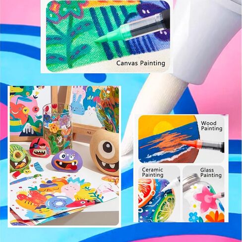 Acrylic Paint Markers for Adults | 12 Colors Brush Tip | Washable Coloring Marker | Drawing Pen on Paper, Wood, Canvas | Erasable on Glass | DIY Crafts Back-to-school Art Supplies in Saudi Arabia