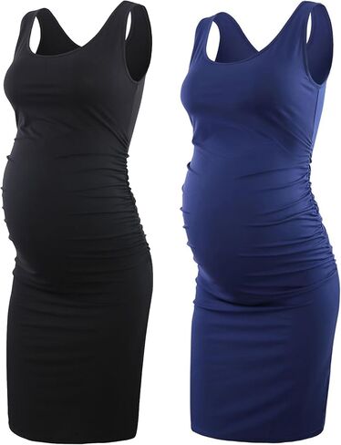 فستان Liu & Qu للسيدات بدون أكمام للحمل من الجانب مكشكش للارتداء اليومي أو حمام الطفل in Kuwait