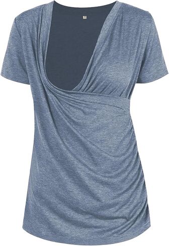 Liu & Qu Womens Maternity Nursing Tops Short Sleeve Breastfeeding Shirts Heather V Neck Clothes in Saudi Arabia