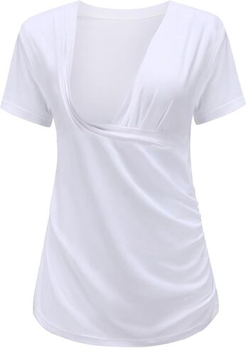 Liu & Qu Womens Maternity Nursing Tops Short Sleeve Breastfeeding Shirts Heather V Neck Clothes in Kuwait