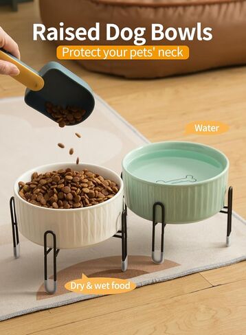 TAMAYKIM وعاء سيراميك للكلاب والقطط بوزن 32 أونصة مع حامل معدني مرتفع منفصل، 3 ارتفاع قابل للتعديل و4 أكواب من البورسلين لتغذية الحيوانات الأليفة ومجموعة أوعية طعام ومياه للقطط الكبيرة والكلاب المتوسطة الصغيرة، أبيض ووردي in Kuwait