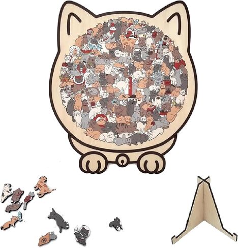 135-Piece Cat Shaped Wooden Jigsaw Puzzle - Morandi-Colored Wood Puzzle, Cute Animal Cats Wood Puzzles, Gift for C-at Lovers Home & Relaxation in Saudi Arabia