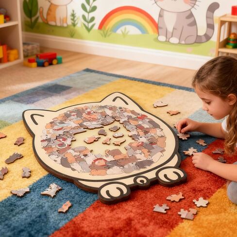 135-Piece Cat Shaped Wooden Jigsaw Puzzle - Morandi-Colored Wood Puzzle, Cute Animal Cats Wood Puzzles, Gift for C-at Lovers Home & Relaxation in Saudi Arabia