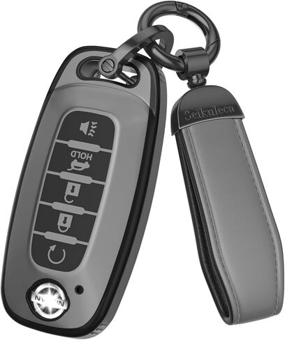 لملحقات غطاء Nissan Key Fob - غطاء مفتاح TPU غير لامع مع سلسلة مفاتيح جلدية لعام 2023 2024 Rogue Pathfinder Versa 2025 Sentra Patrol Armada Smart والمزيد (رمادي غير لامع، 5 أزرار) in Kuwait