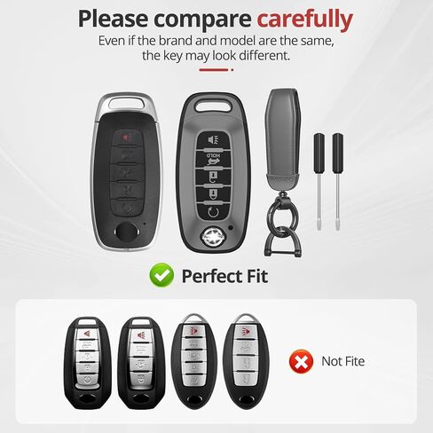 لملحقات غطاء Nissan Key Fob - غطاء مفتاح TPU غير لامع مع سلسلة مفاتيح جلدية لعام 2023 2024 Rogue Pathfinder Versa 2025 Sentra Patrol Armada Smart والمزيد (رمادي غير لامع، 5 أزرار) in Kuwait