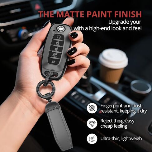 لملحقات غطاء Nissan Key Fob - غطاء مفتاح TPU غير لامع مع سلسلة مفاتيح جلدية لعام 2023 2024 Rogue Pathfinder Versa 2025 Sentra Patrol Armada Smart والمزيد (رمادي غير لامع، 5 أزرار) in Kuwait