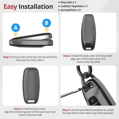لملحقات غطاء Nissan Key Fob - غطاء مفتاح TPU غير لامع مع سلسلة مفاتيح جلدية لعام 2023 2024 Rogue Pathfinder Versa 2025 Sentra Patrol Armada Smart والمزيد (رمادي غير لامع، 5 أزرار) in Kuwait