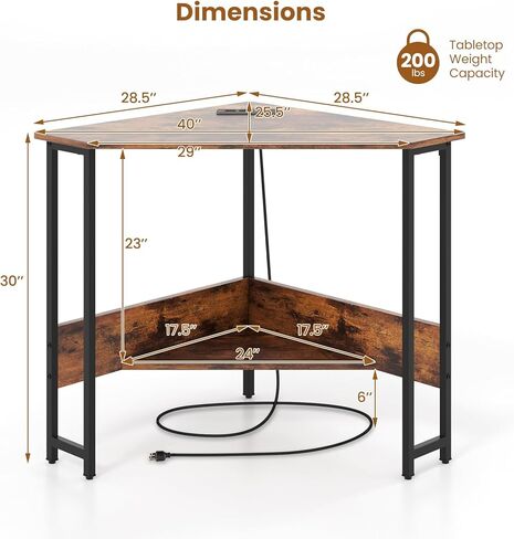 Industrial Corner Desk, Computer Desk w/Power Outlet, Storage Shelves & Metal Frame, Wood Writing Desk for Bedroom, Small Corner Desks for Small Spaces (Rustic Brown, with Keyboard Tray) in Saudi Arabia