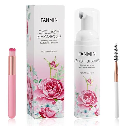 FANMIN Eyelash Extension Cleanser 60ml +2 Brushes+ Rinse Bottle Eyelid Foaming Cleanser,Eyelash Wash and Lash Bath for Extensions,Paraben & Sulfate Free,Makeup Remover,Salon and Home use in Saudi Arabia