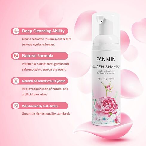 FANMIN Eyelash Extension Cleanser 60ml +2 Brushes+ Rinse Bottle Eyelid Foaming Cleanser,Eyelash Wash and Lash Bath for Extensions,Paraben & Sulfate Free,Makeup Remover,Salon and Home use in Saudi Arabia