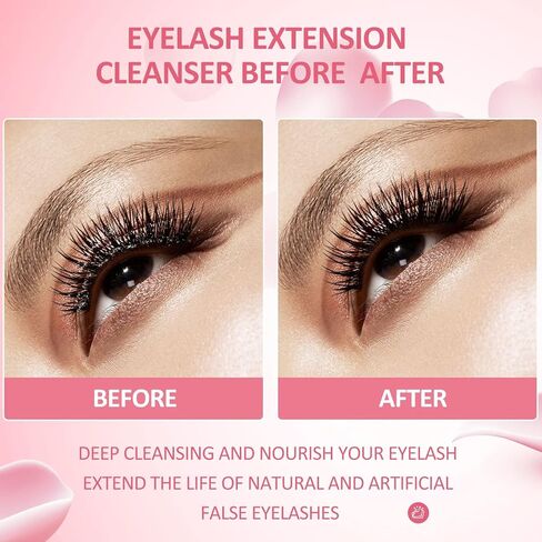 FANMIN Eyelash Extension Cleanser 60ml +2 Brushes+ Rinse Bottle Eyelid Foaming Cleanser,Eyelash Wash and Lash Bath for Extensions,Paraben & Sulfate Free,Makeup Remover,Salon and Home use in Saudi Arabia