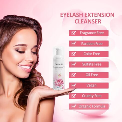FANMIN Eyelash Extension Cleanser 60ml +2 Brushes+ Rinse Bottle Eyelid Foaming Cleanser,Eyelash Wash and Lash Bath for Extensions,Paraben & Sulfate Free,Makeup Remover,Salon and Home use in Saudi Arabia