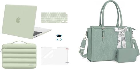 حافظة MOSISO متوافقة مع جهاز MacBook Air 13 بوصة 2025-2022 M4 A3240 M3 A3113 M2 A2681، حافظة صلبة وحقيبة منتفخة وغطاء لوحة المفاتيح وغطاء كاميرا الويب وفيلم الشاشة وحقيبة كمبيوتر محمول للنساء، أخضر داكن وأخضر عتيق in Saudi Arabia