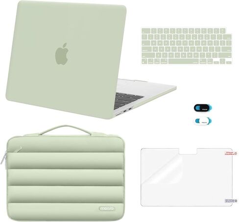 حافظة MOSISO متوافقة مع جهاز MacBook Air 13 بوصة 2025-2022 M4 A3240 M3 A3113 M2 A2681، حافظة صلبة وحقيبة منتفخة وغطاء لوحة المفاتيح وغطاء كاميرا الويب وفيلم الشاشة وحقيبة كمبيوتر محمول للنساء، أخضر داكن وأخضر عتيق in Saudi Arabia