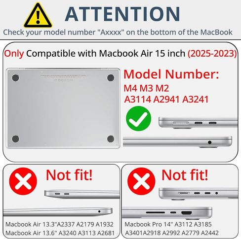 جراب AKIT متوافق مع جهاز MacBook Air 15 بوصة 2025 2024 2023 M4 M3 M2 A3241 A3114 A2941، [رفيع للغاية] [مطابقة الألوان الرسمية] جراب صلب + واقي شاشة + غطاء لوحة مفاتيح لجهاز Mac Air 15 بوصة، أزرق سماوي in Kuwait