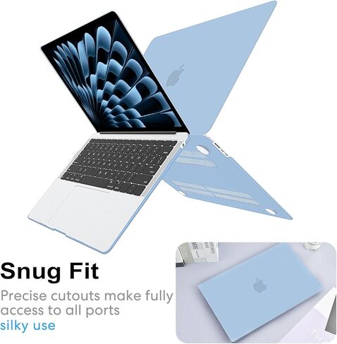 جراب AKIT متوافق مع جهاز MacBook Air 15 بوصة 2025 2024 2023 M4 M3 M2 A3241 A3114 A2941، [رفيع للغاية] [مطابقة الألوان الرسمية] جراب صلب + واقي شاشة + غطاء لوحة مفاتيح لجهاز Mac Air 15 بوصة، أزرق سماوي in Kuwait