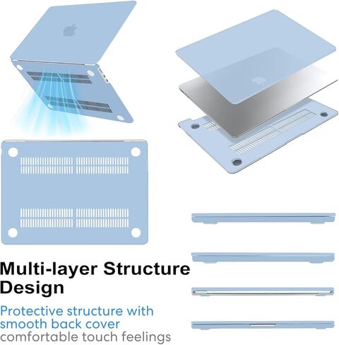 جراب AKIT متوافق مع جهاز MacBook Air 15 بوصة 2025 2024 2023 M4 M3 M2 A3241 A3114 A2941، [رفيع للغاية] [مطابقة الألوان الرسمية] جراب صلب + واقي شاشة + غطاء لوحة مفاتيح لجهاز Mac Air 15 بوصة، أزرق سماوي in Kuwait