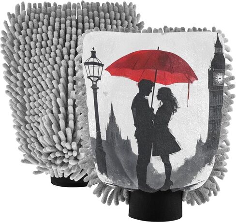 AIXIWAWA Car Wash Mitt Washing Glove Romantic Lovers Print Scratch Free Water Absorbent 2 Pack Medium in Saudi Arabia