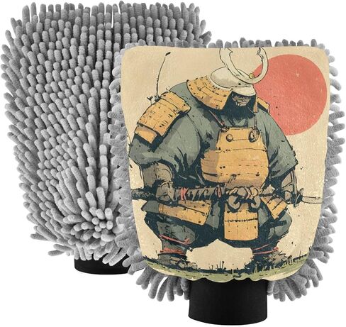 AIXIWAWA Samurai Fat Print غسيل السيارات قفاز غسيل قفاز مقاوم للخدش وماص للماء 2 عبوة كبيرة in Saudi Arabia