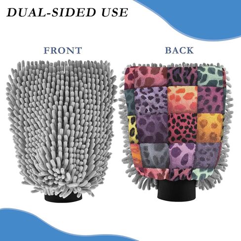 AIXIWAWA Leopard Checkered Print Car Wash Mitt Washing Glove Scratch Free Water Absorbent 2 Pack Medium in Kuwait