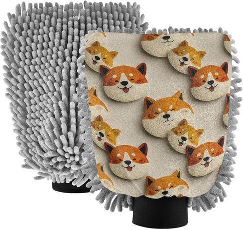 AIXIWAWA Shiba Inu Pattern Print Car Wash Mitt Washing Glove Scratch Free Water Absorbent 2 Pack Medium in Saudi Arabia