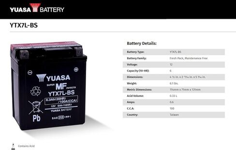 Yuasa تايوان YTX7L-BS 12V بطارية AGM خالية من الصيانة مع حزمة حمض - بديل موثوق للدراجات النارية، سكوتر، ATV، Powersport in Saudi Arabia