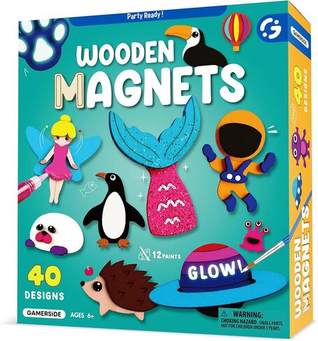 Byncceh DIY Wooden Magnets,40 pcs Magic Magnetic Paint Set, Wood Arts and Crafts Painting Kit for Kids, Make Your Own Fridge Magnets Craft Kits Party Favors Gifts Toys for Girls Boys Ages 6-8 8-12 in Saudi Arabia