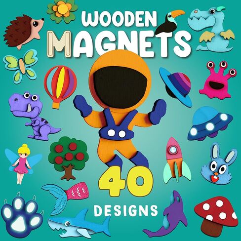 Byncceh DIY Wooden Magnets,40 pcs Magic Magnetic Paint Set, Wood Arts and Crafts Painting Kit for Kids, Make Your Own Fridge Magnets Craft Kits Party Favors Gifts Toys for Girls Boys Ages 6-8 8-12 in Saudi Arabia