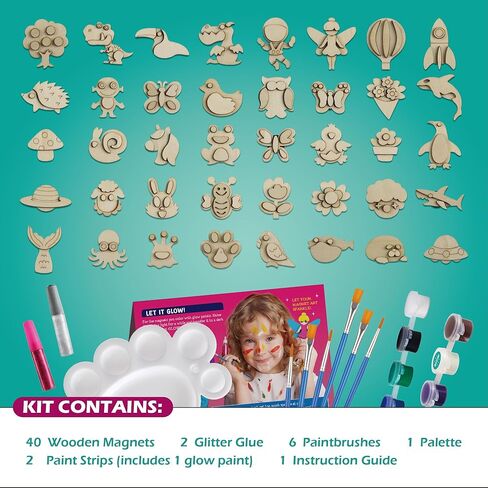 Byncceh DIY Wooden Magnets,40 pcs Magic Magnetic Paint Set, Wood Arts and Crafts Painting Kit for Kids, Make Your Own Fridge Magnets Craft Kits Party Favors Gifts Toys for Girls Boys Ages 6-8 8-12 in Saudi Arabia