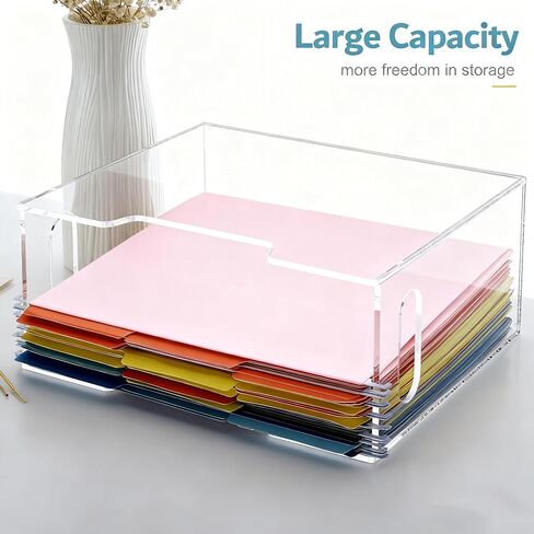 Acrylic File Organizer Box with Handles, Portable Letter Size Hanging File Folder Box, Desktop Filing Organizer for Home, Office - 1 Pack in Saudi Arabia