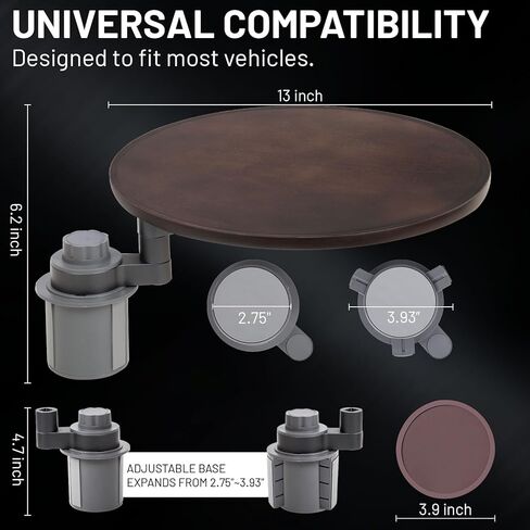 مكتب سيارة للكمبيوتر المحمول صينية سيارة خشبية تدور 360 درجة، مكتب كمبيوتر محمول للسيارة وصينية طعام للسيارة متوافقة مع طراز Tesla Y/3/S، يناسب Ford Explorer /F150/Maverick ومعظم المركبات ذات حاملات الأكواب المستديرة in Kuwait
