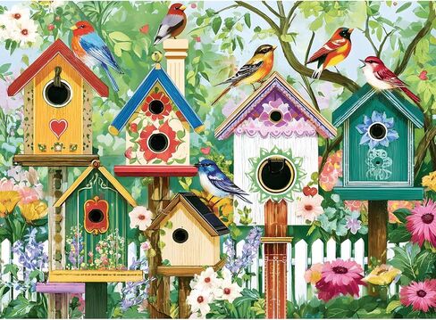 500 Piece Puzzle for Adults, Colorful Birdhouses 500 Piece Puzzle, Vibrant Birds in Blooming Flowers Jigsaw Puzzle, Perfect for Family Game Night, Home Wall Decor, Great Gift for Adults, Seniors in Kuwait