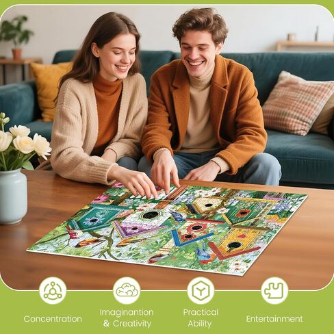500 Piece Puzzle for Adults, Colorful Birdhouses 500 Piece Puzzle, Vibrant Birds in Blooming Flowers Jigsaw Puzzle, Perfect for Family Game Night, Home Wall Decor, Great Gift for Adults, Seniors in Kuwait