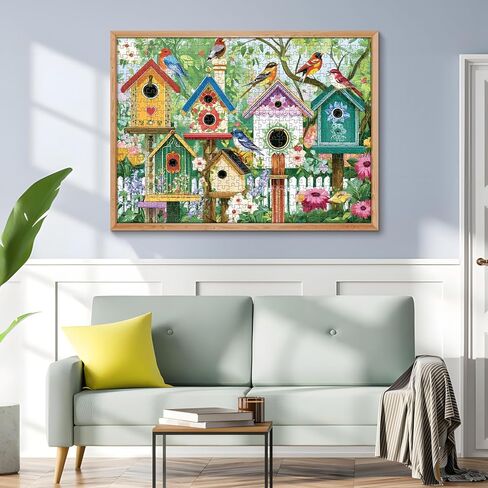 500 Piece Puzzle for Adults, Colorful Birdhouses 500 Piece Puzzle, Vibrant Birds in Blooming Flowers Jigsaw Puzzle, Perfect for Family Game Night, Home Wall Decor, Great Gift for Adults, Seniors in Kuwait