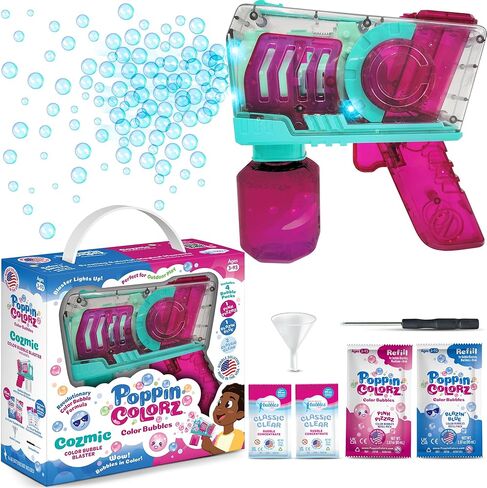قاذف الفقاعات الملونة 2 في 1 ومسدس المياه من PoppinColorz Hydra القابل لإعادة الشحن: الفائز بجائزة أفضل لعبة لعام 2025. 2X سائل فقاعات اللون و4X شفاف مانع للانسكاب. حلول الفقاعات للأطفال الصغار. فقاعات مصنوعة في الولايات المتحدة الأمريكية in Kuwait