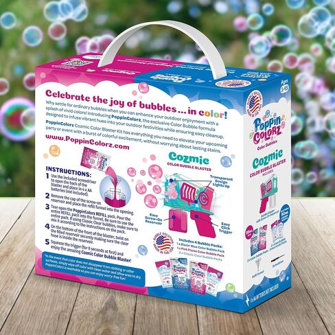 قاذف الفقاعات الملونة 2 في 1 ومسدس المياه من PoppinColorz Hydra القابل لإعادة الشحن: الفائز بجائزة أفضل لعبة لعام 2025. 2X سائل فقاعات اللون و4X شفاف مانع للانسكاب. حلول الفقاعات للأطفال الصغار. فقاعات مصنوعة في الولايات المتحدة الأمريكية in Kuwait