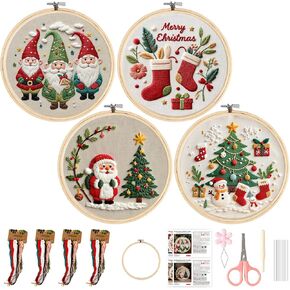 TUIFOQU Christmas Embroidery Kit, 4 Pack Beginner Embroidery Kit for Adults, Including Pattern, Needles, Cotton Threads and Instructions in Saudi Arabia