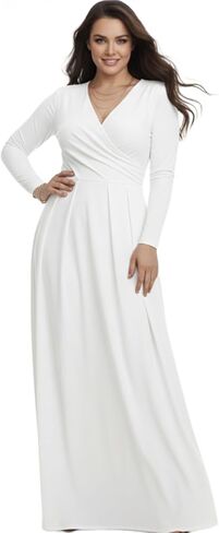 KOH KOH Womens Long V-Neck Full Sleeve Semi Formal Flowy Evening Cute Maxi Dress in Kuwait