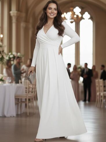 KOH KOH Womens Long V-Neck Full Sleeve Semi Formal Flowy Evening Cute Maxi Dress in Kuwait